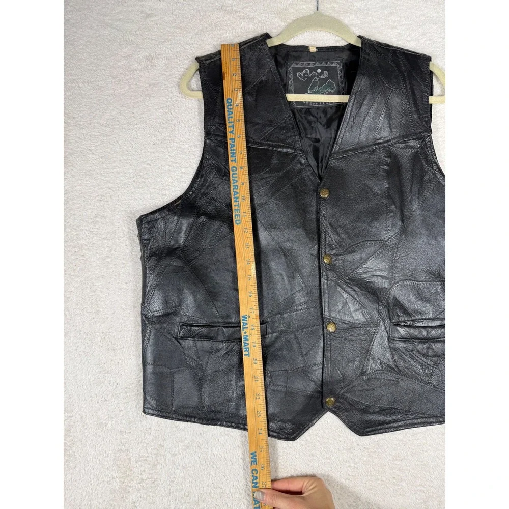 South Territory Patchwork Leather Vest Mens XL Black Good Biker Moto Rocker Vtg
